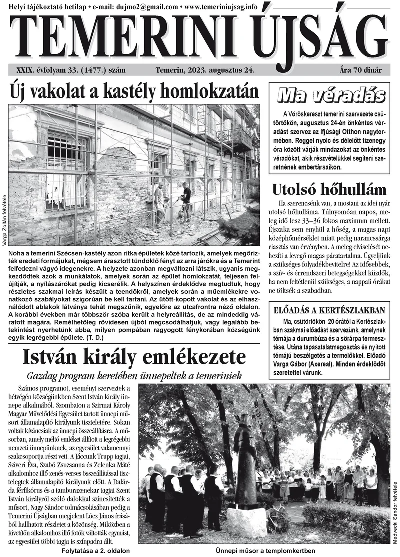 Temerini Újság, 29. évf. 2023. augusztus 24. 33. sz.