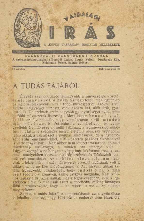 Vajdasági Írás, 1. évf. 1928. november 25. 39. sz. 289–320. oldal