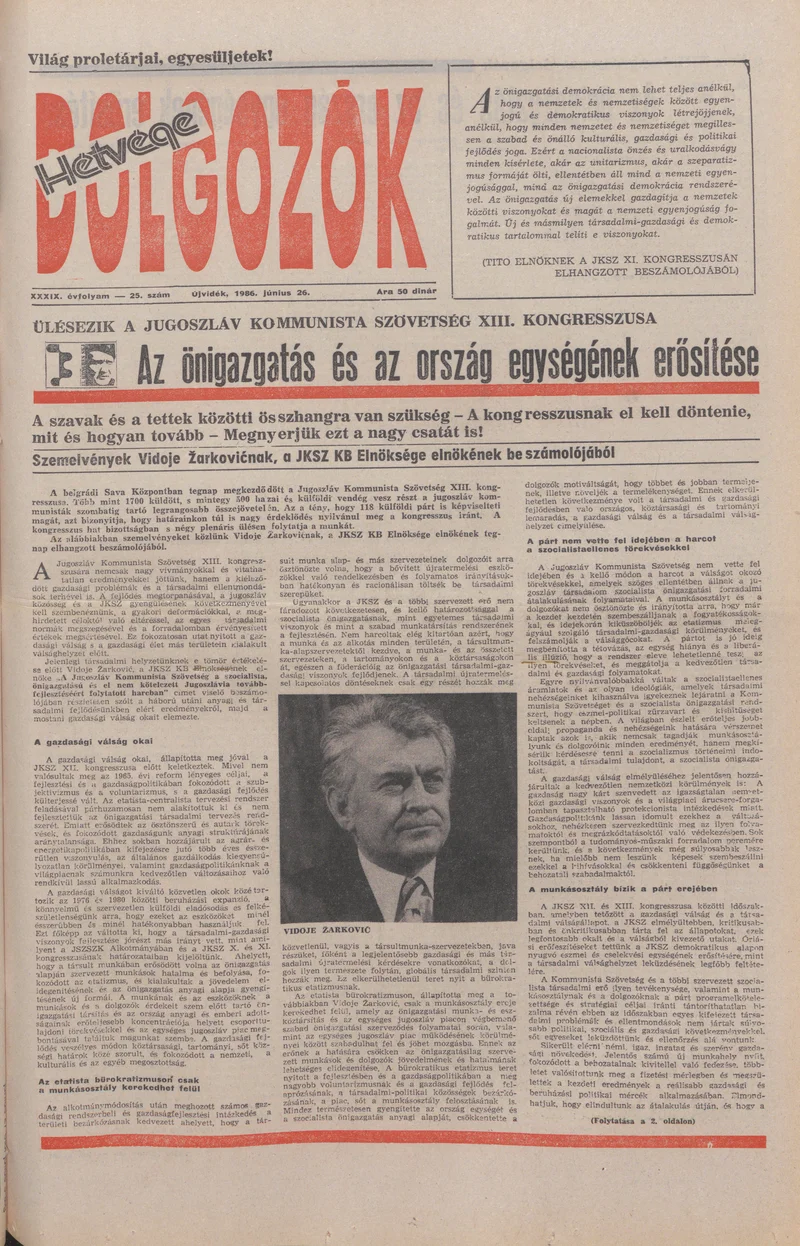 Dolgozók, 40. évf. 1986. június 26. 25. sz.