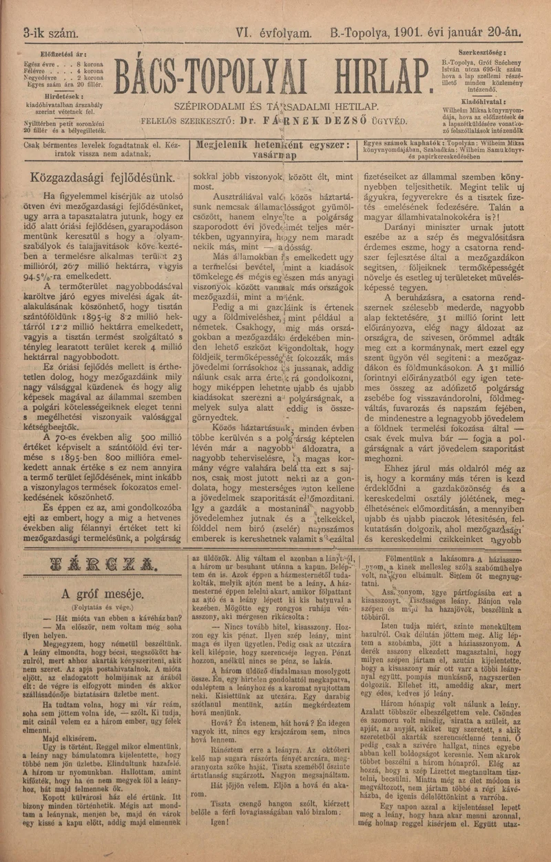 Bács-Topolyai Hirlap, 6. évf. 1901. január 20. 3. sz.