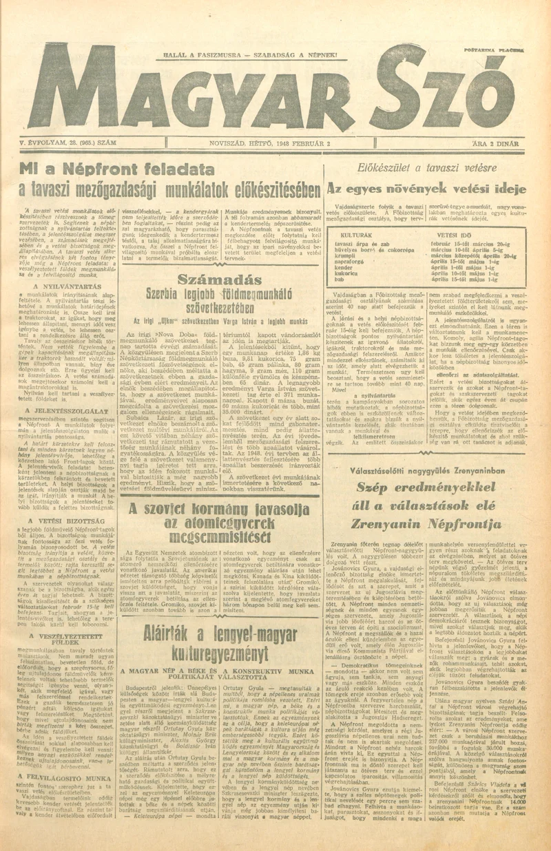 Magyar Szó, 5. évf. 1948. február 2. 28. sz. 1–4. oldal