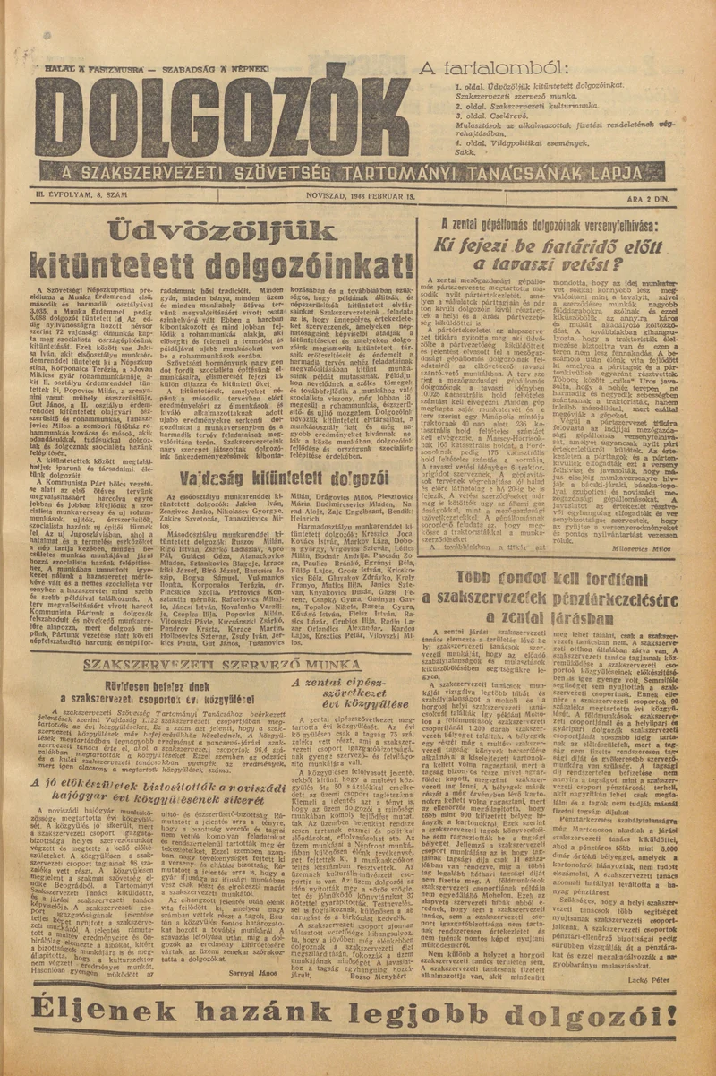 Dolgozók, 3. évf. 1949. február 18. 8. sz.