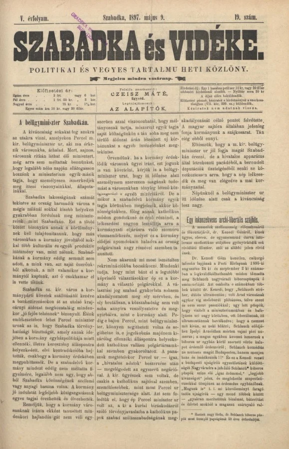 Szabadka és vidéke II, 5. évf. 1897. május 9. 19. sz.