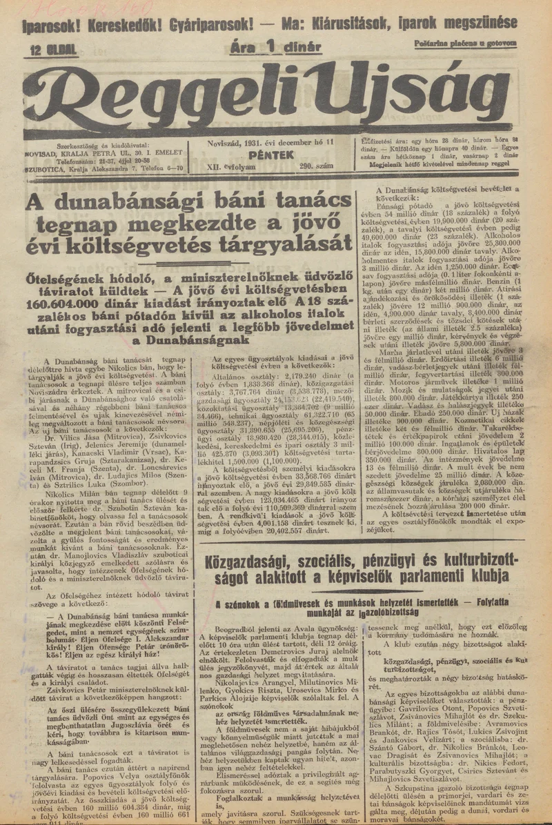 Reggeli Újság, 12. évf. 1931. december 11. 290. sz.