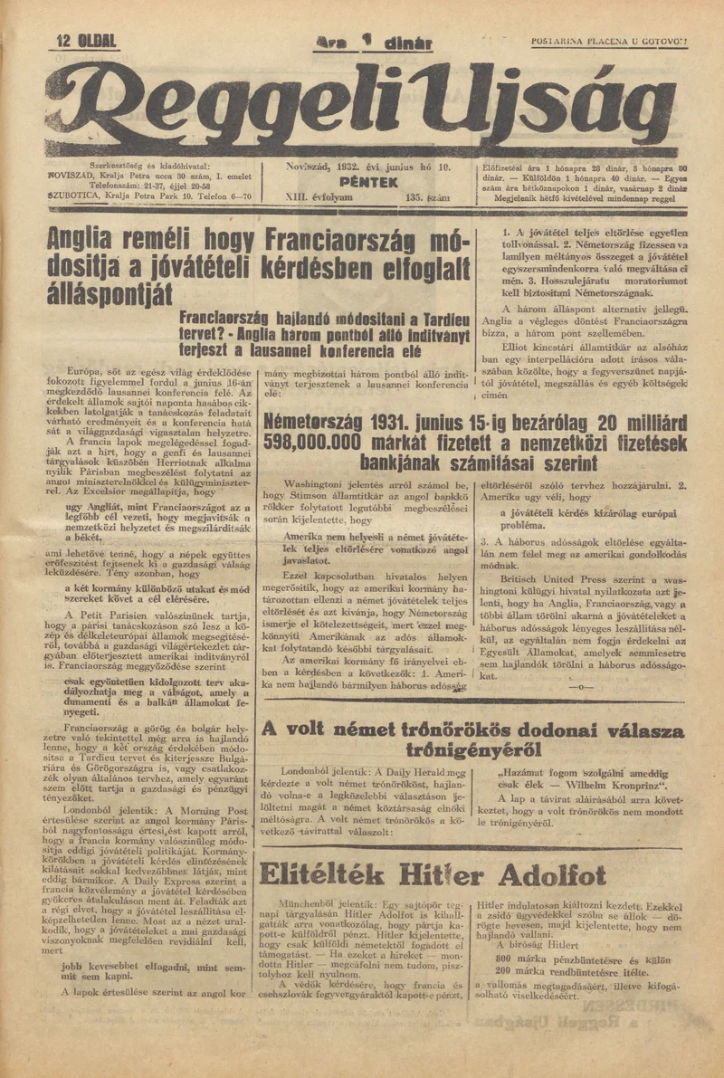 Reggeli Újság, 13. évf. 1932. június 10. 135. sz.