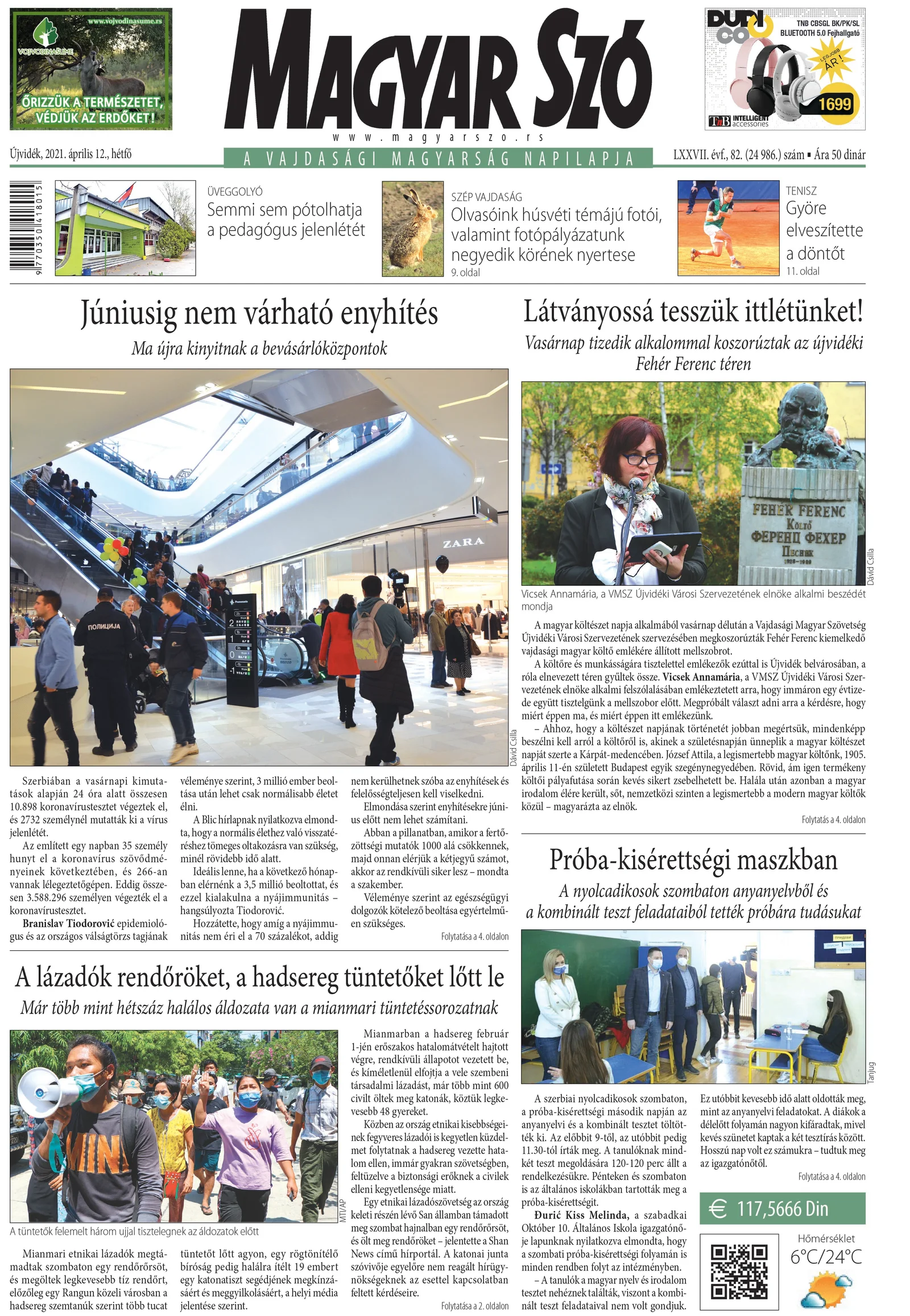 Magyar Szó, 78. évf. 2021. április 12. 82. sz. 1–16. oldal