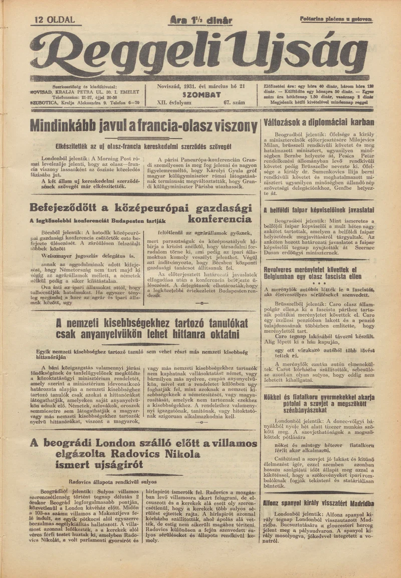 Reggeli Újság, 12. évf. 1931. március 21. 67. sz.