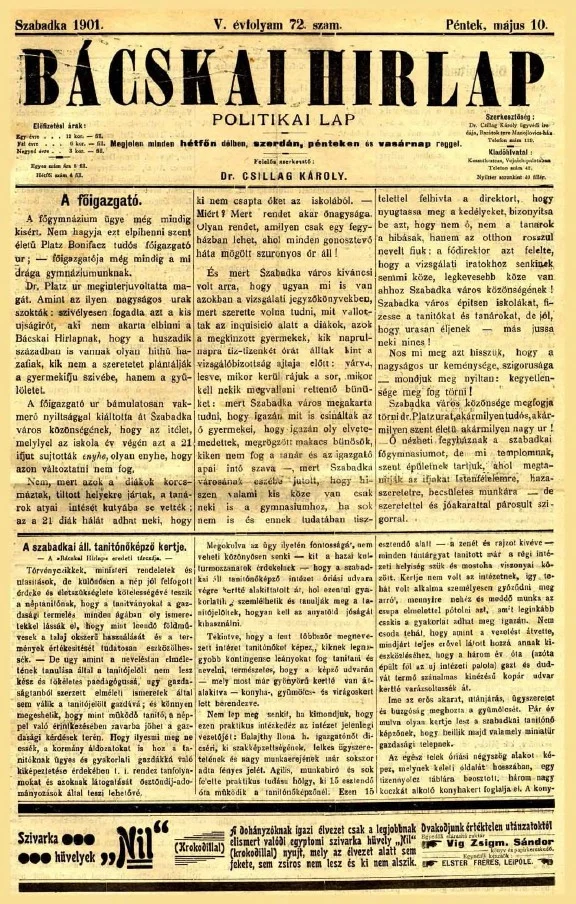 Bácskai Hirlap, 5. évf. 1901. május 10. 72. sz.