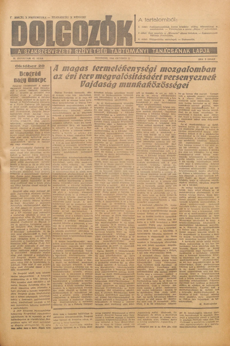 Dolgozók, 3. évf. 1949. október 21. 42. sz.