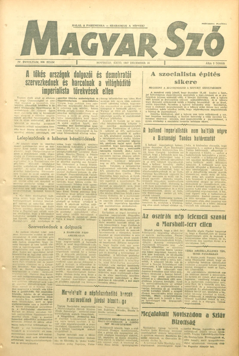 Magyar Szó, 4. évf. 1947. december 16. 306. sz. 1–6. oldal