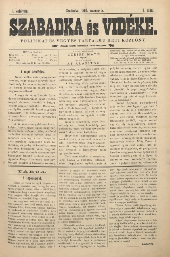 Szabadka és vidéke II, 1. évf. 1893. március 5. 3. sz.