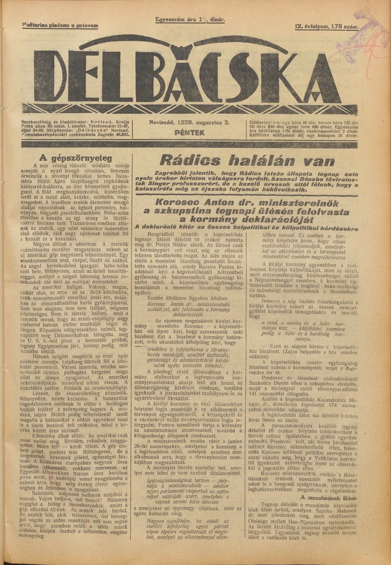 Délbácska, 9. évf. 1928. augusztus 3. 178. sz.