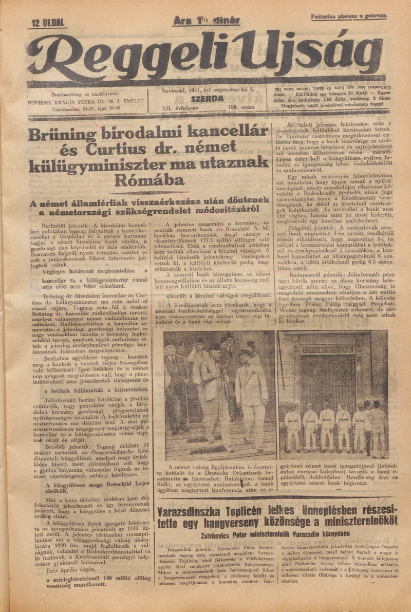 Reggeli Újság, 12. évf. 1931. augusztus 5. 180. sz.