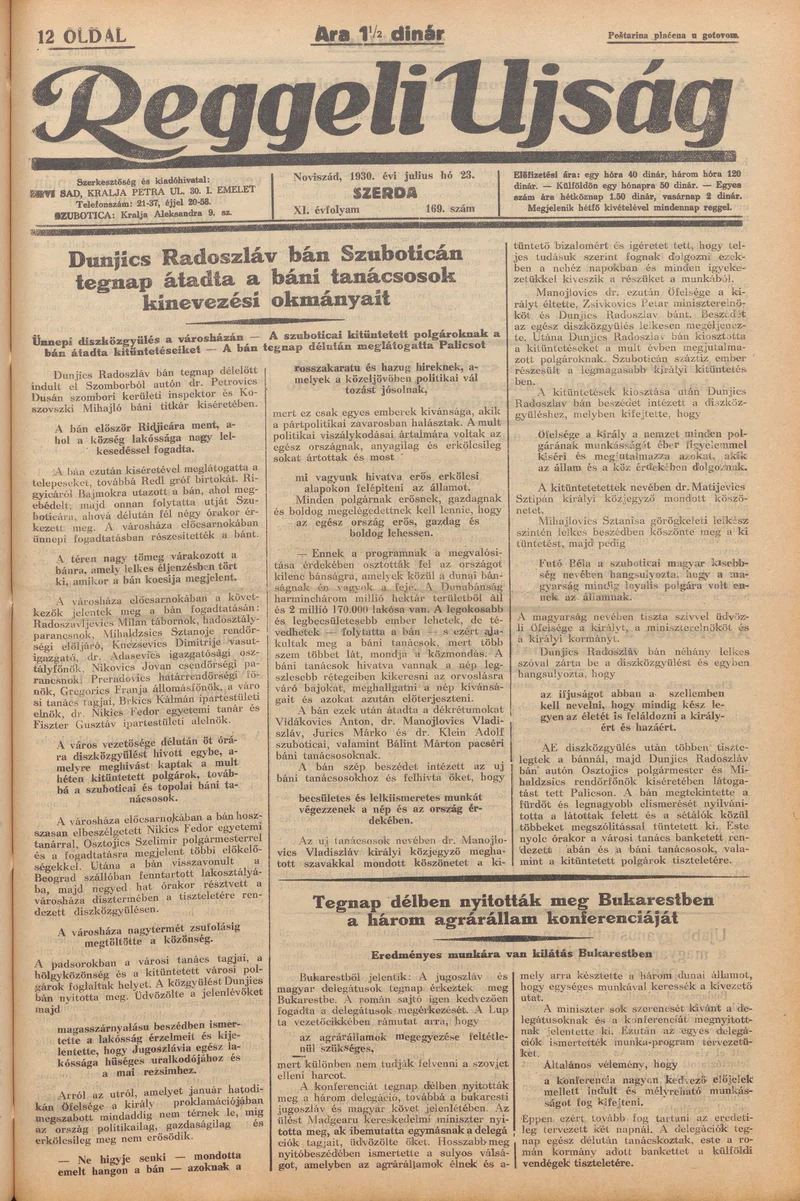 Reggeli Újság, 11. évf. 1930. július 23. 169. sz.