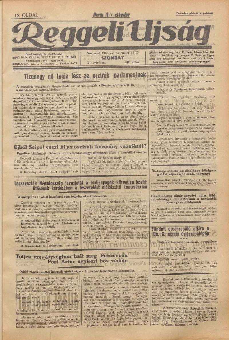 Reggeli Újság, 11. évf. 1930. november 15. 268. sz.
