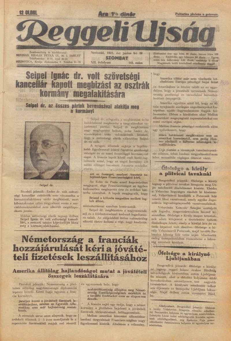 Reggeli Újság, 12. évf. 1931. június 20. 141. sz.