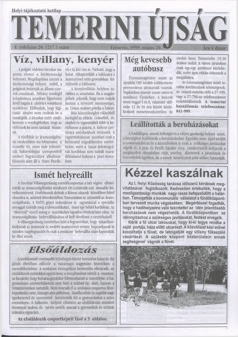 Temerini Újság, 5. évf. 1999. május 20. 20. sz.