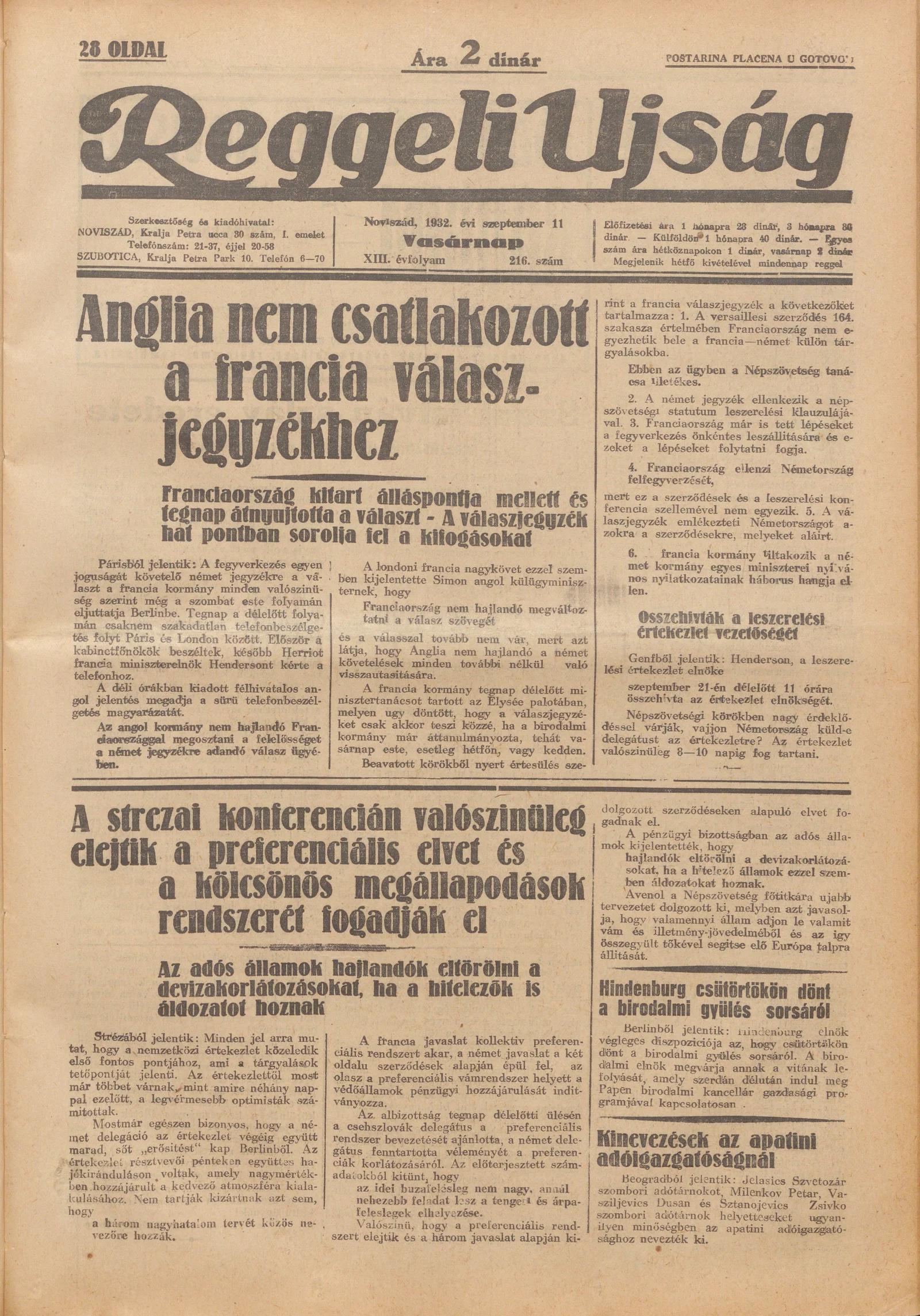 Reggeli Újság, 13. évf. 1932. szeptember 11. 216. sz.