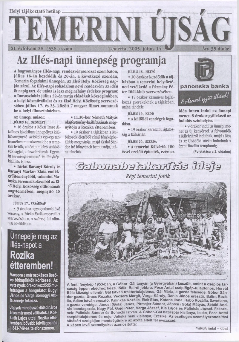 Temerini Újság, 11. évf. 2005. július 14. 28. sz.