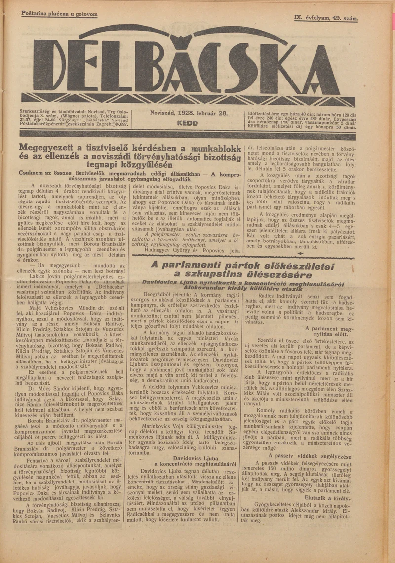 Délbácska, 9. évf. 1928. február 28. 49. sz.