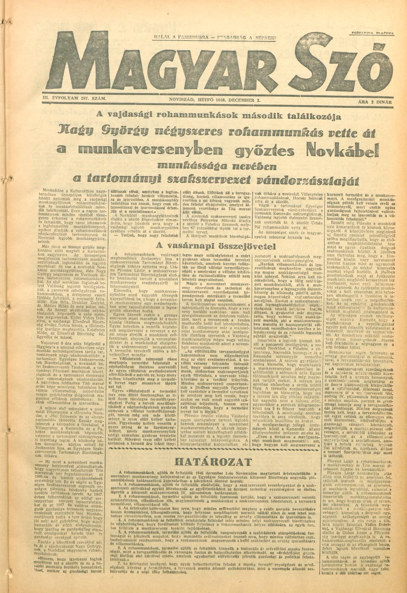 Magyar Szó, 3. évf. 1946. december 2. 287. sz. 1–6. oldal
