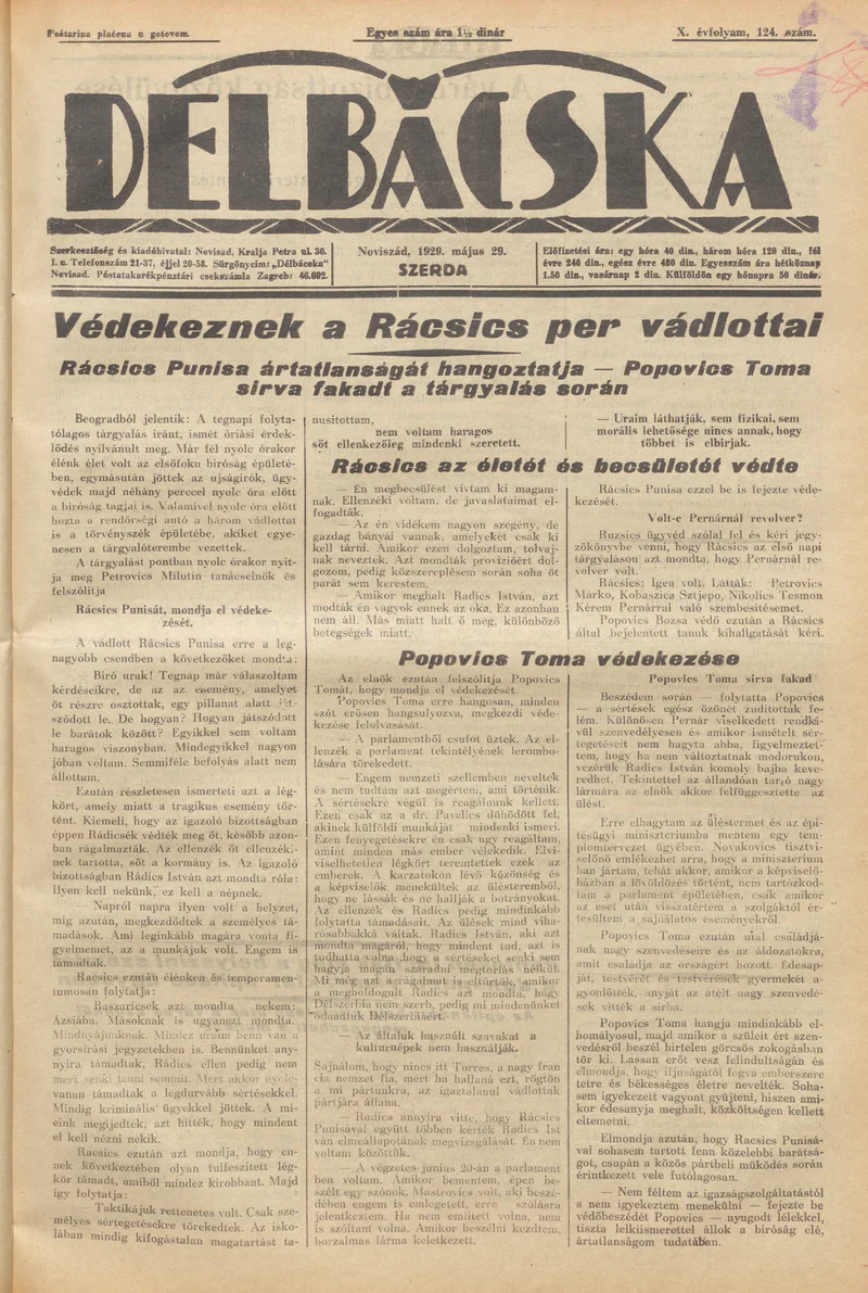 Délbácska, 10. évf. 1929. május 29. 124. sz.