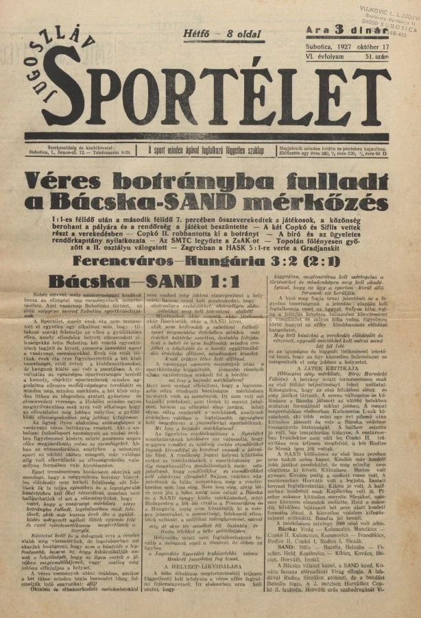 Jugoszláv sportélet, 6. évf. 1927. október 17. 51. sz.