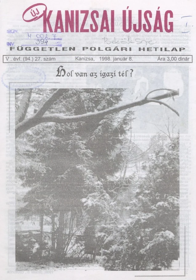 Új Kanizsai Újság, 5. évf. 1998. január 8. 1. sz.