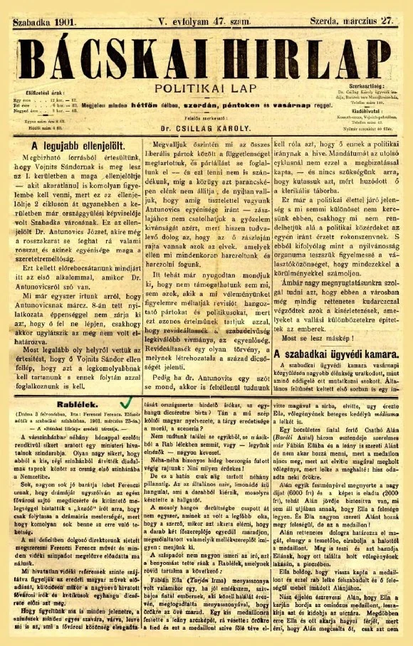 Bácskai Hirlap, 5. évf. 1901. március 25. 47. sz.