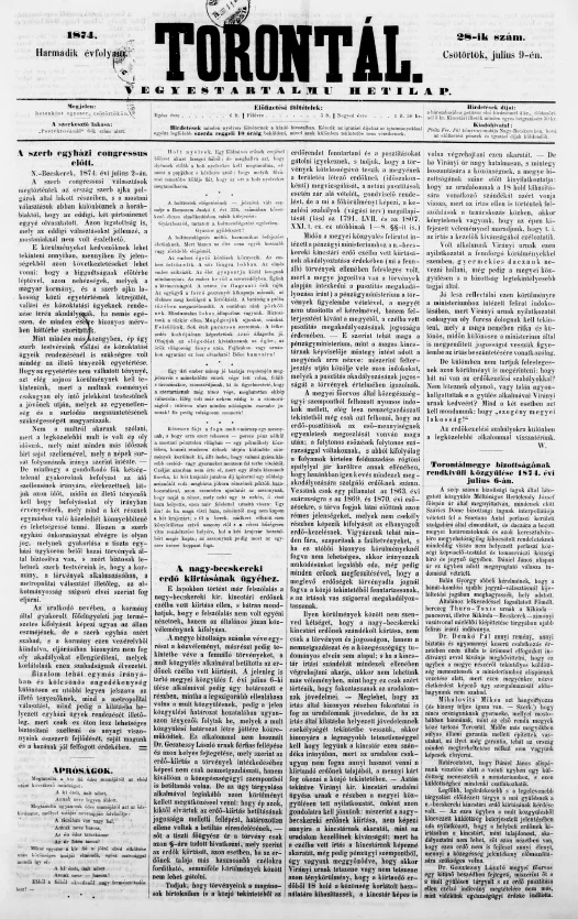 Torontál, 3. évf. 1874. július 9. 28. sz.