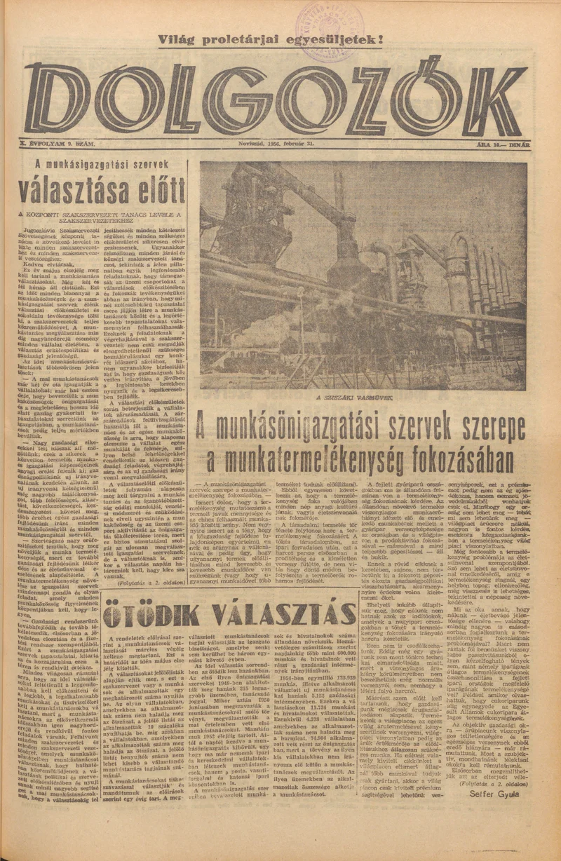 Dolgozók, 10. évf. 1956. február 21. 9. sz.