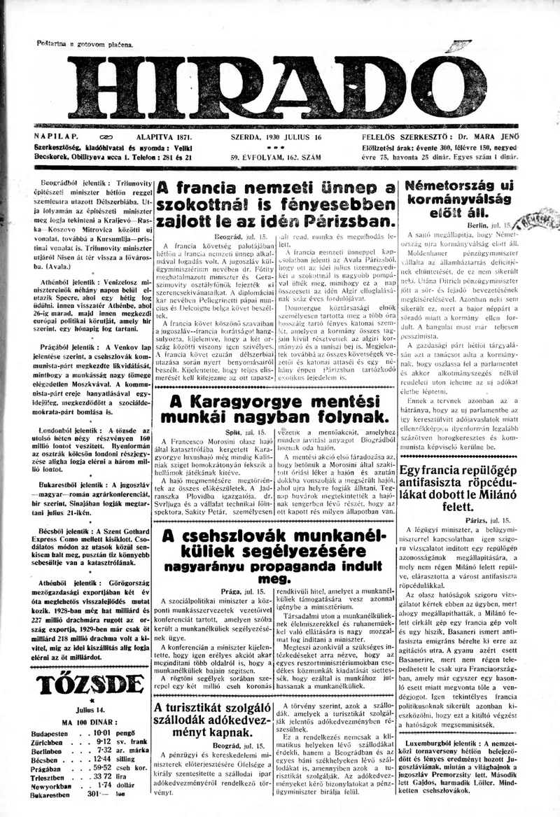 Híradó, 59. évf. 1930. július 16. 162. sz.