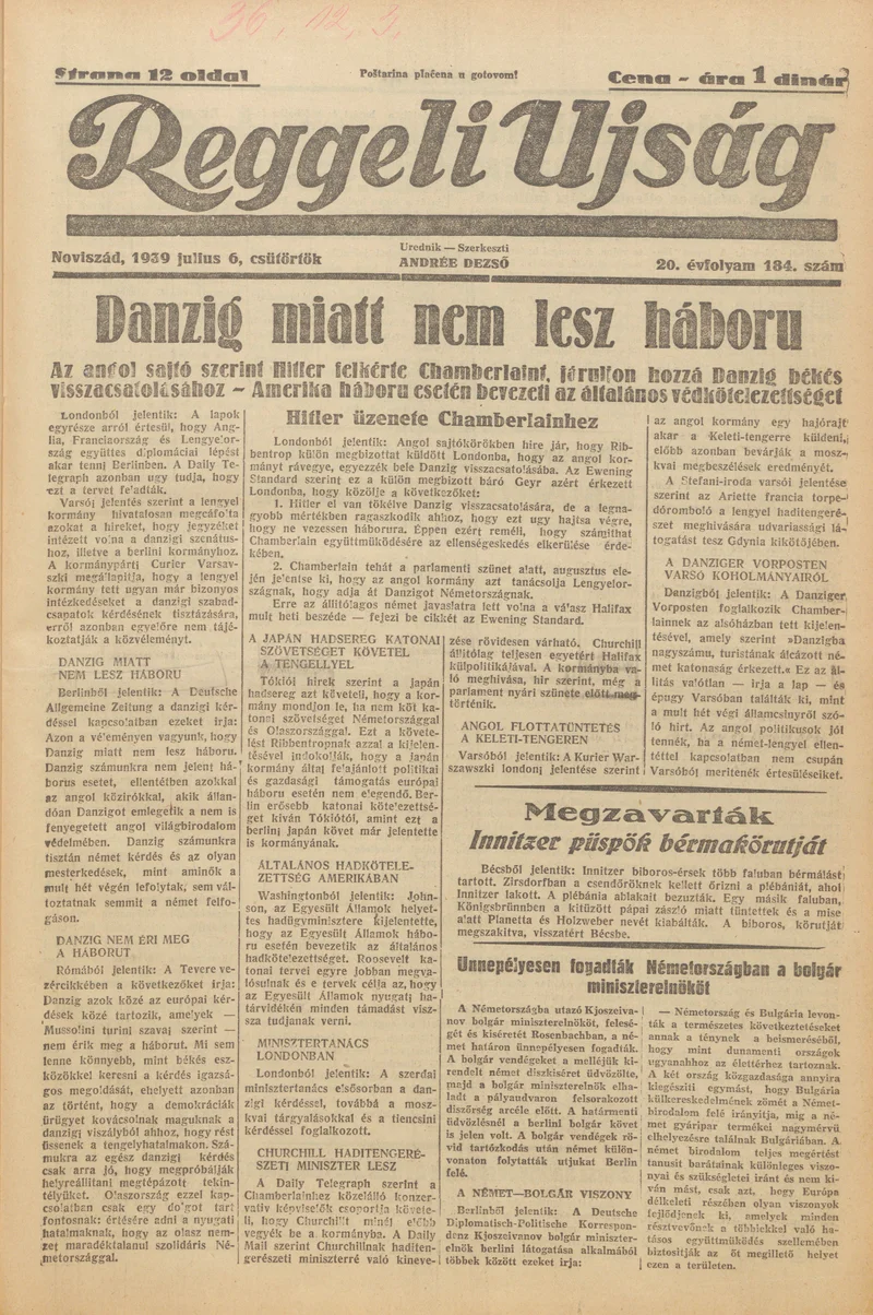 Reggeli Újság, 20. évf. 1939. július 6. 184. sz.