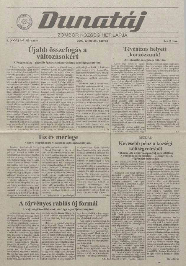 Dunatáj, 2. évf. 2000. július 26. 68. sz.