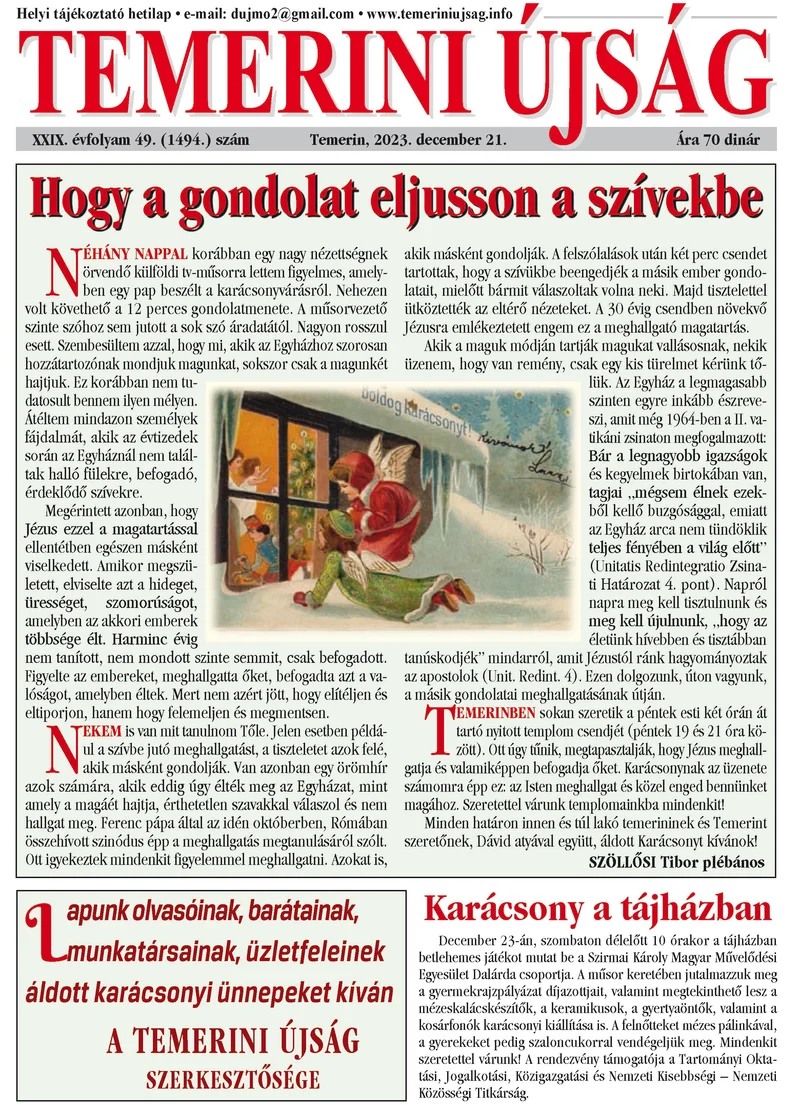 Temerini Újság, 29. évf. 2023. december 21. 50. sz.