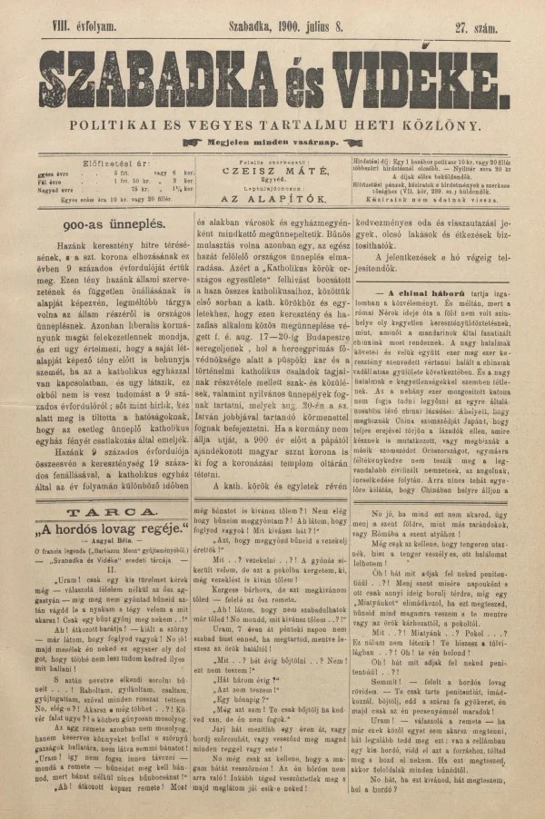Szabadka és vidéke II, 8. évf. 1900. július 8. 27. sz.
