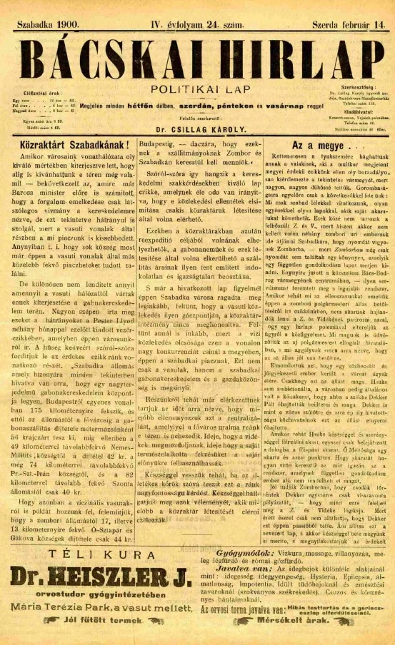 Bácskai Hirlap, 4. évf. 1900. február 14. 24. sz.