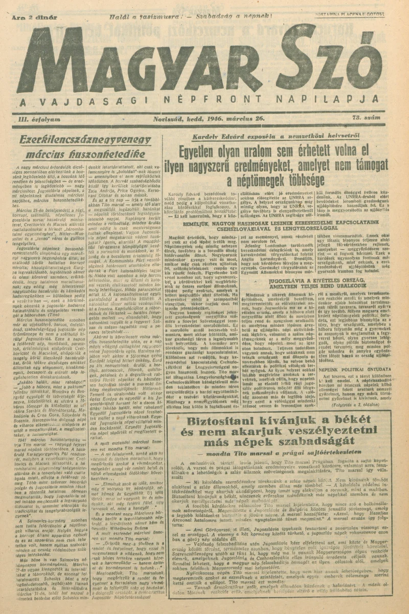 Magyar Szó, 3. évf. 1946. március 26. 73. sz. 1–6. oldal