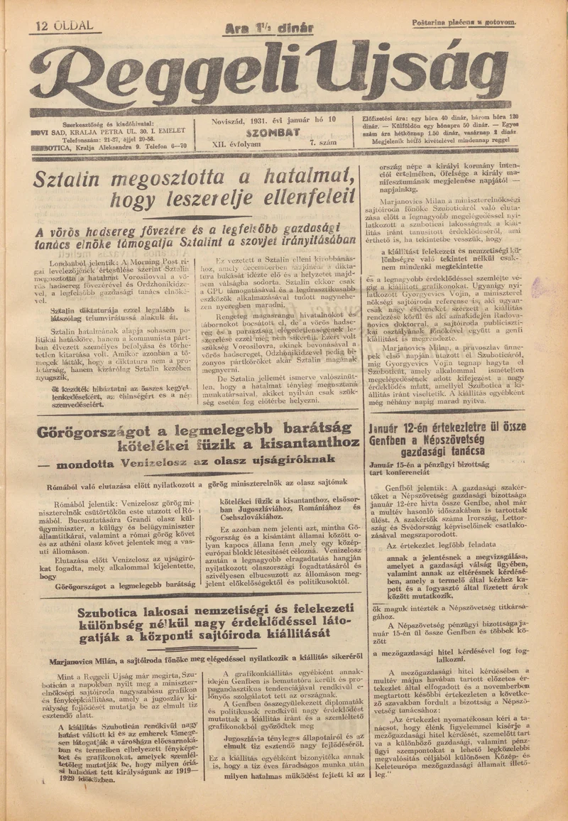 Reggeli Újság, 12. évf. 1931. január 10. 7. sz.