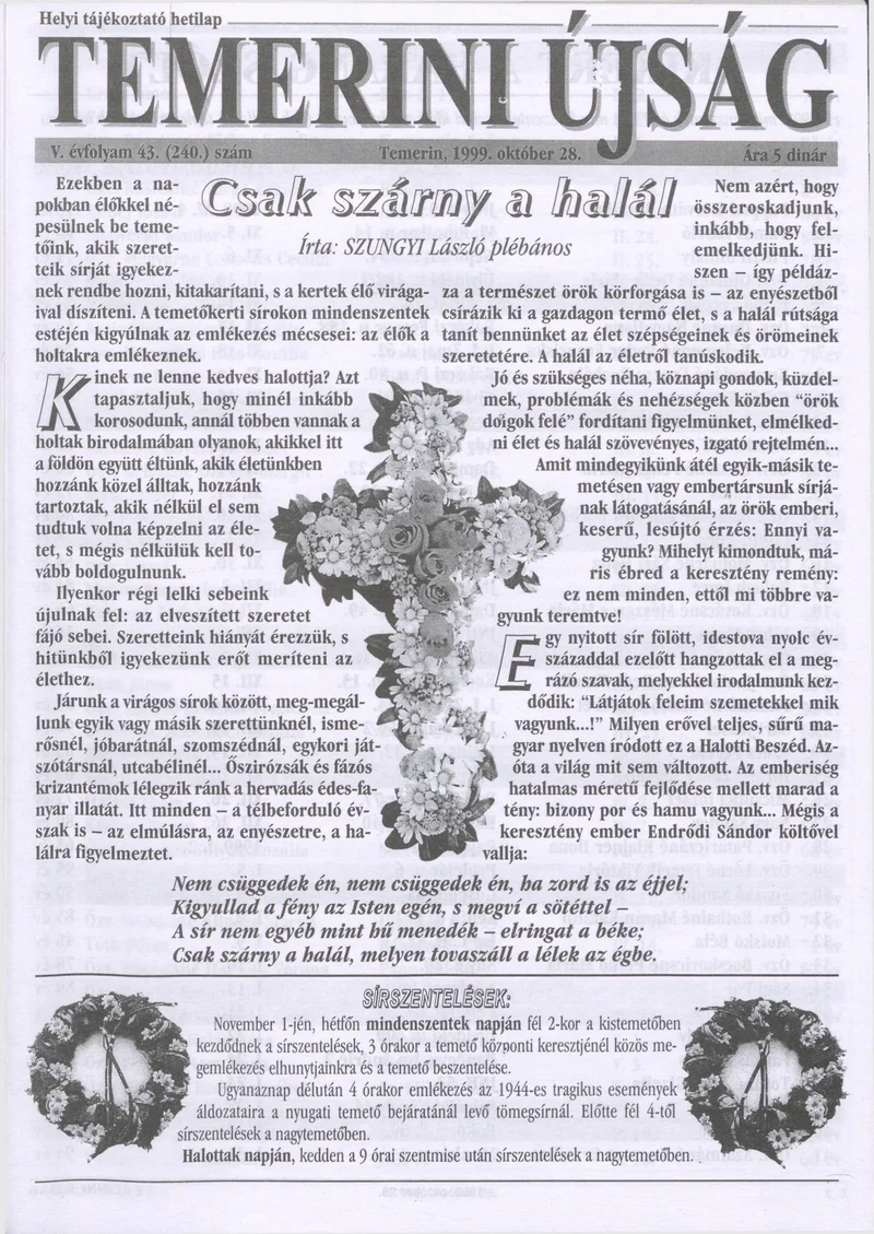 Temerini Újság, 5. évf. 1999. október 28. 43. sz.