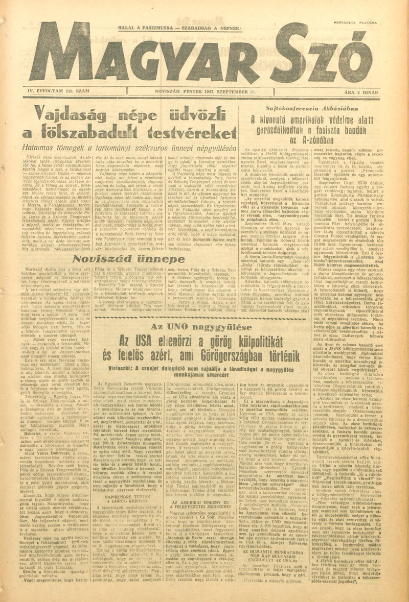 Magyar Szó, 4. évf. 1947. szeptember 19. 230. sz. 1–6. oldal