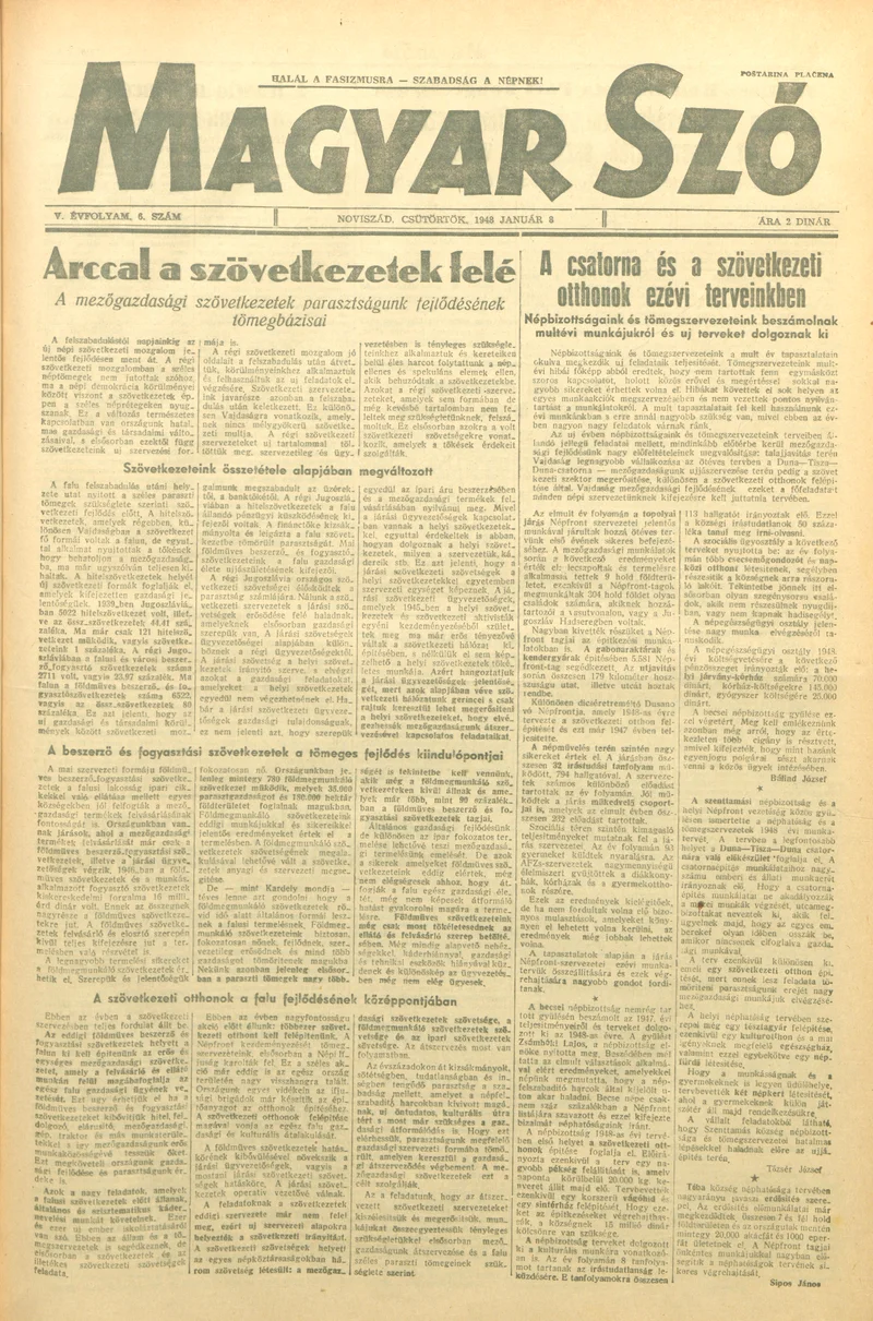 Magyar Szó, 5. évf. 1948. január 8. 6. sz. 1–6. oldal