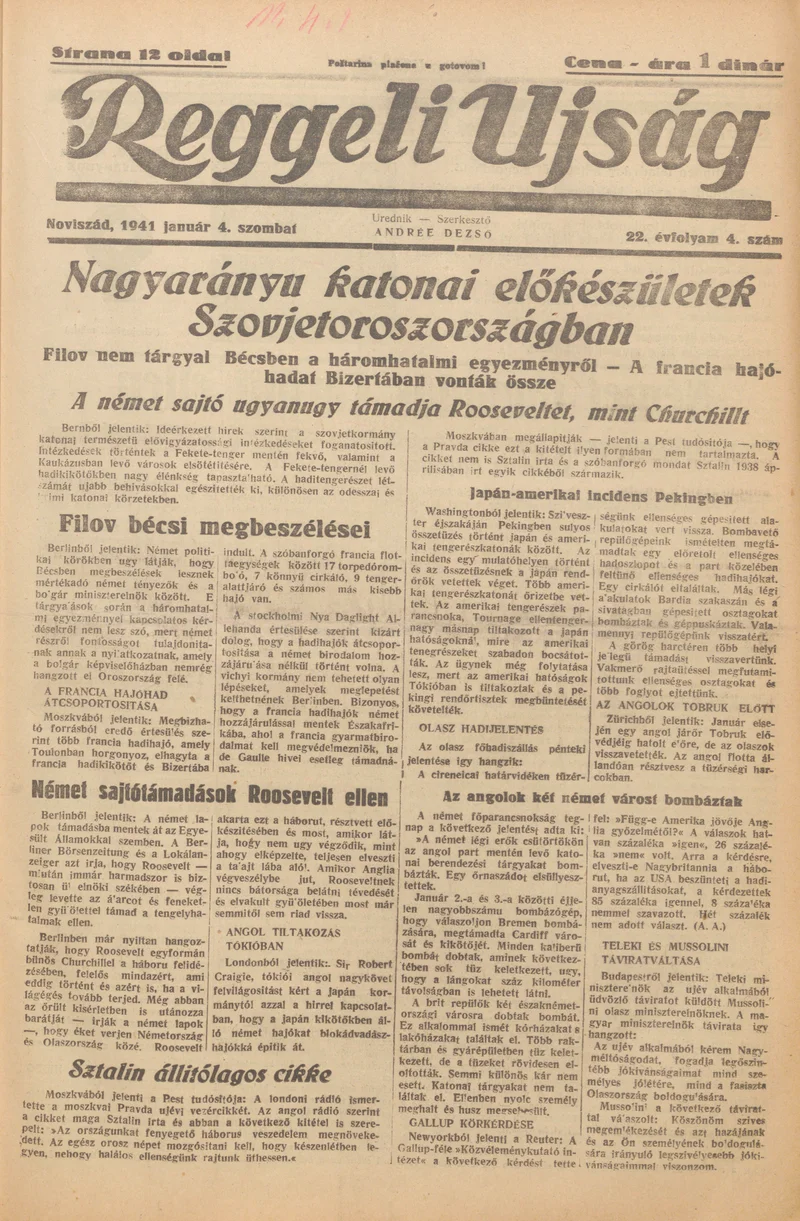 Reggeli Újság, 22. évf. 1941. január 4. 4. sz.