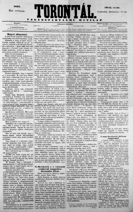 Torontál, 1. évf. 1872. december 26. 39. sz.