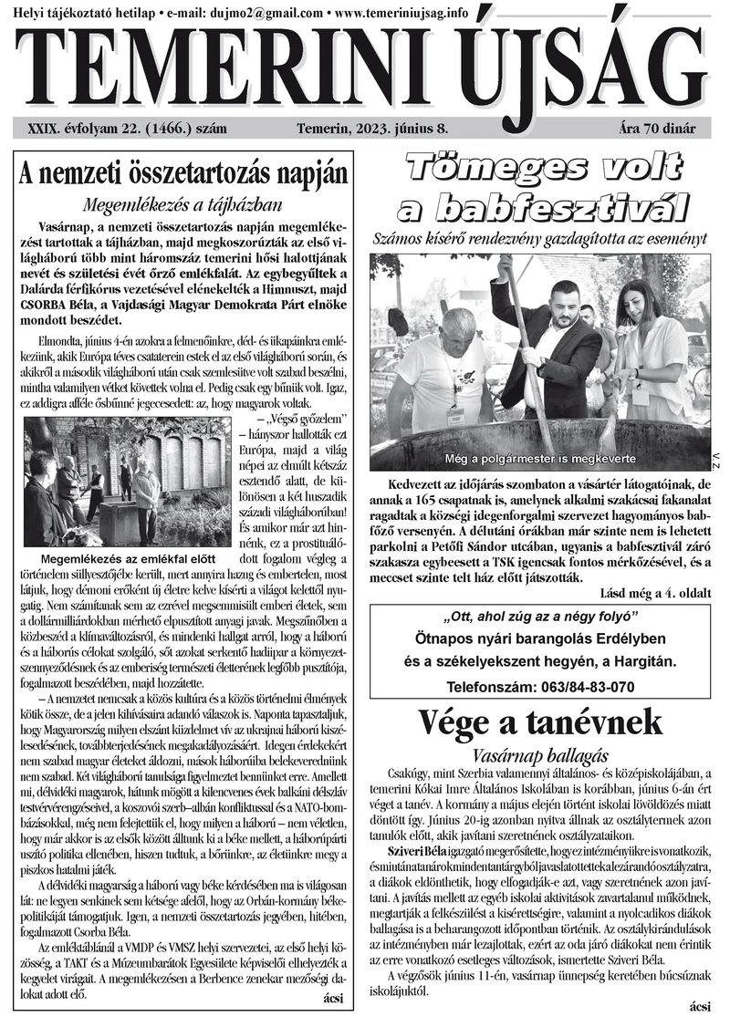 Temerini Újság, 29. évf. 2023. június 8. 22. sz.