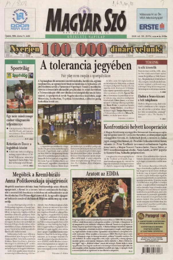 Magyar Szó, 63. évf. 2006. október 9. 235. sz. 1–12. oldal