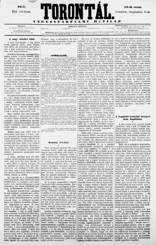Torontál, 1. évf. 1872. szeptember 5. 23. sz.