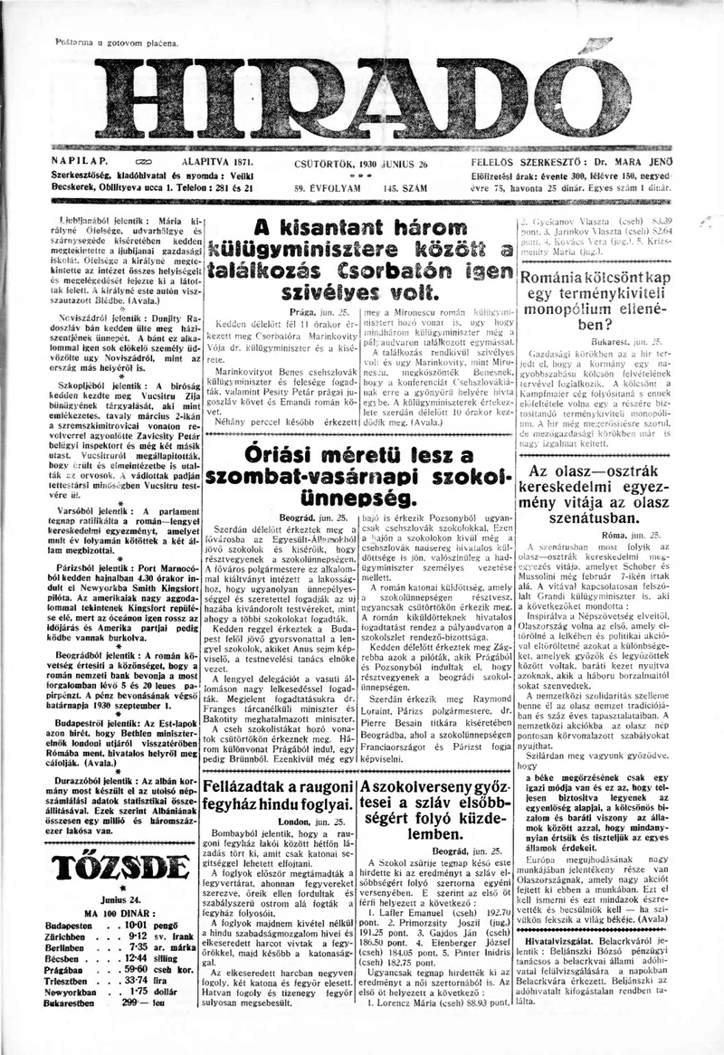 Híradó, 59. évf. 1930. június 26. 145. sz.