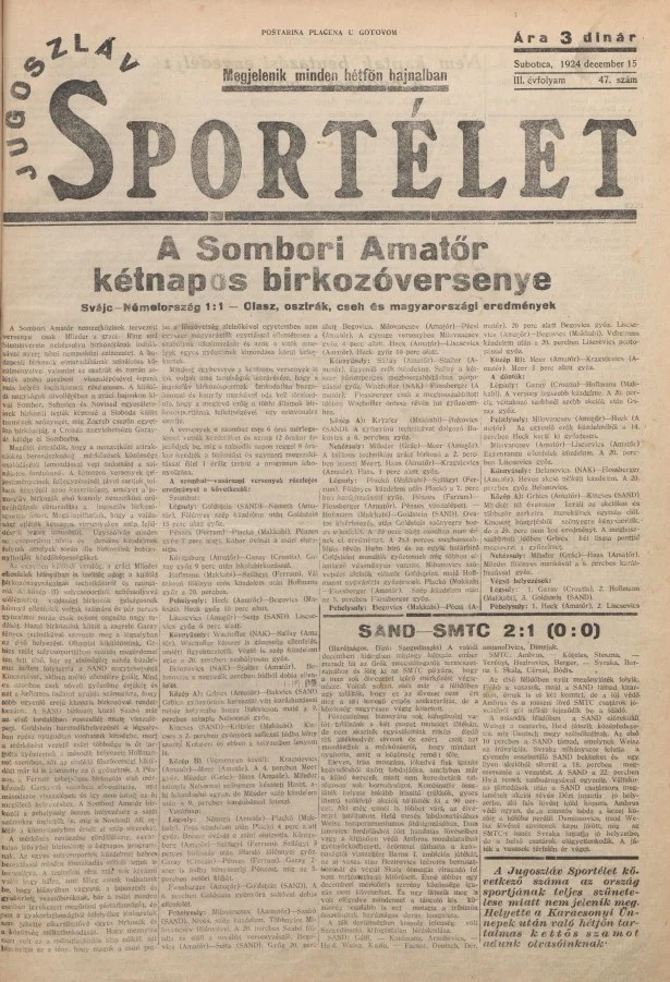 Jugoszláv sportélet, 3. évf. 1924. december 15. 47. sz.
