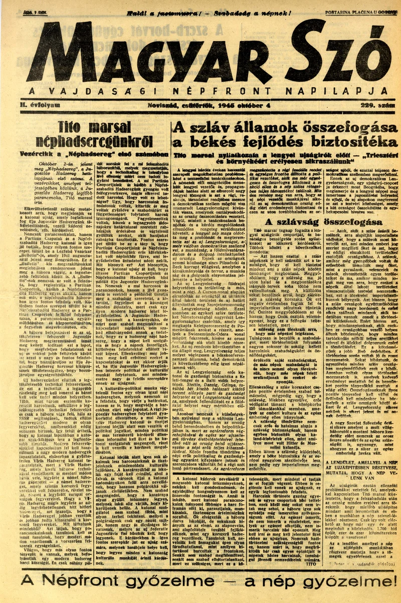 Magyar Szó, 2. évf. 1945. október 4. 229. sz. 1–4. oldal